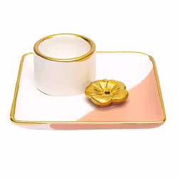 Rosa/vit med blomma, Rökelsehållare för smudge & pinnar