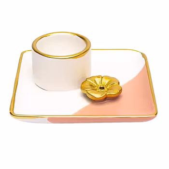 Rosa/vit med blomma, Rökelsehållare för smudge & pinnar