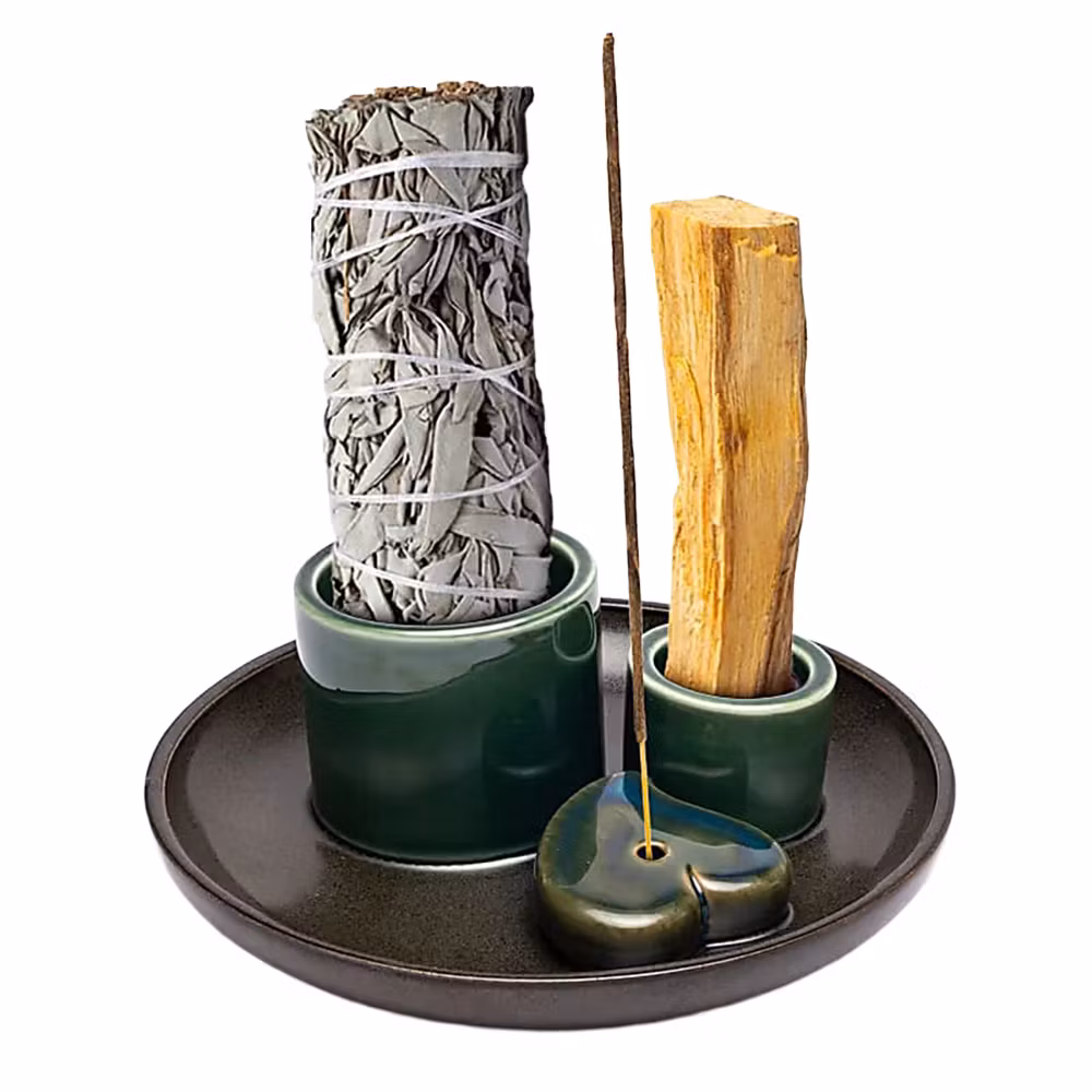 Petrol/brun med hjärta, Rökelsehållare för smudge & palo santo