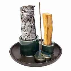 Petrol/brun med hjärta, Rökelsehållare för smudge & palo santo