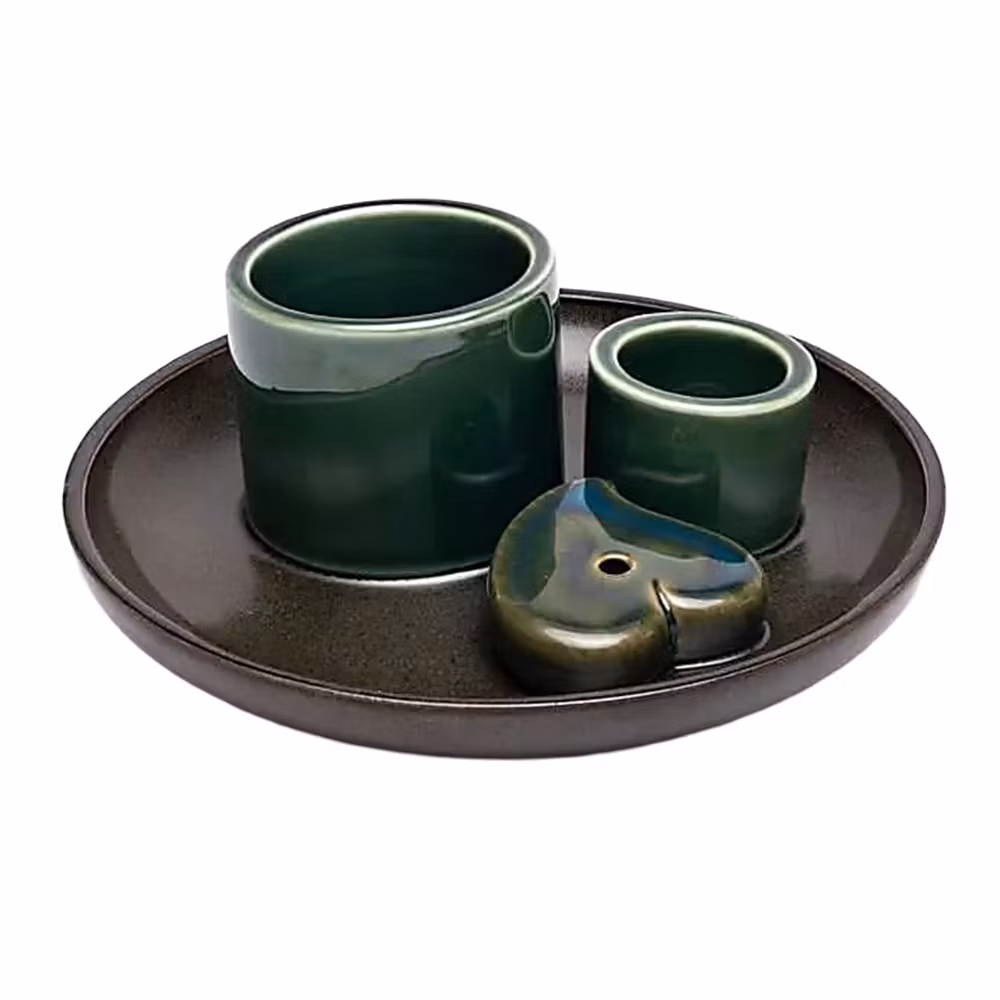 Petrol/brun med hjärta, Rökelsehållare för smudge & palo santo