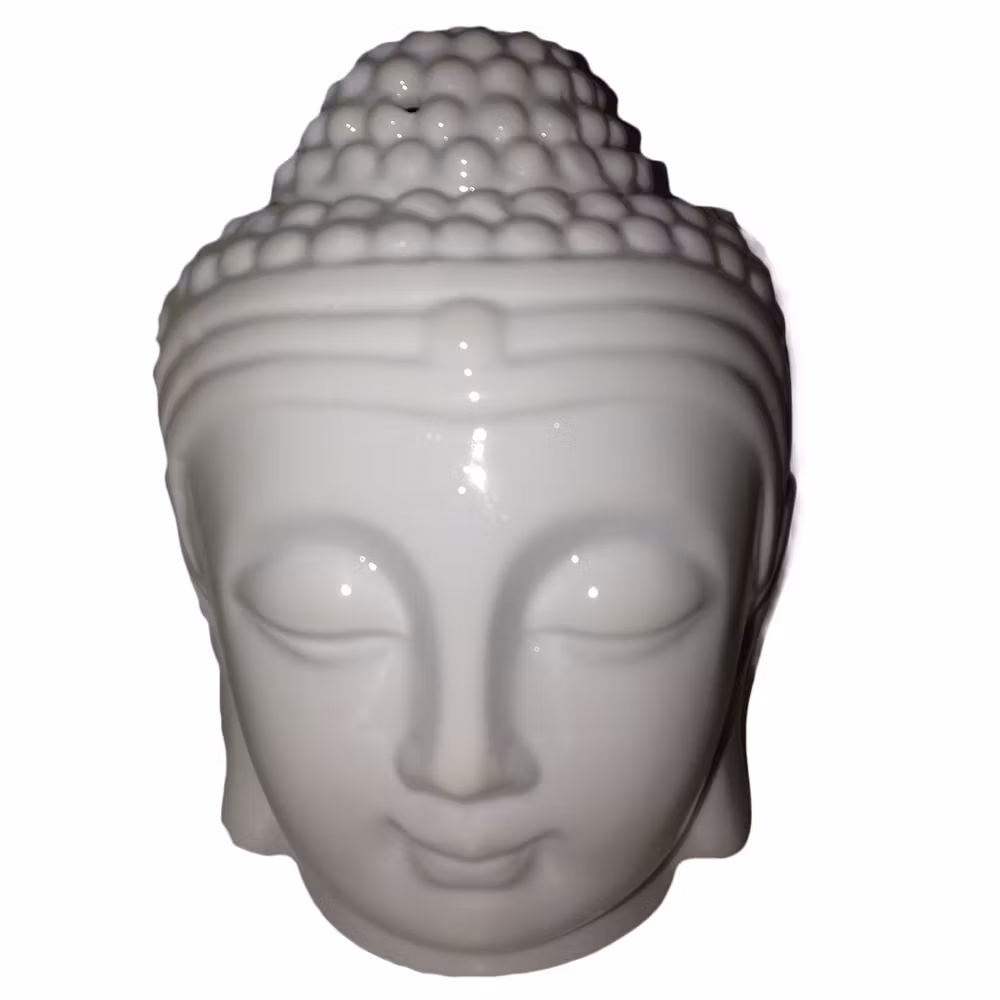 Buddhahuvud med lock vit keramik, Aromalampa