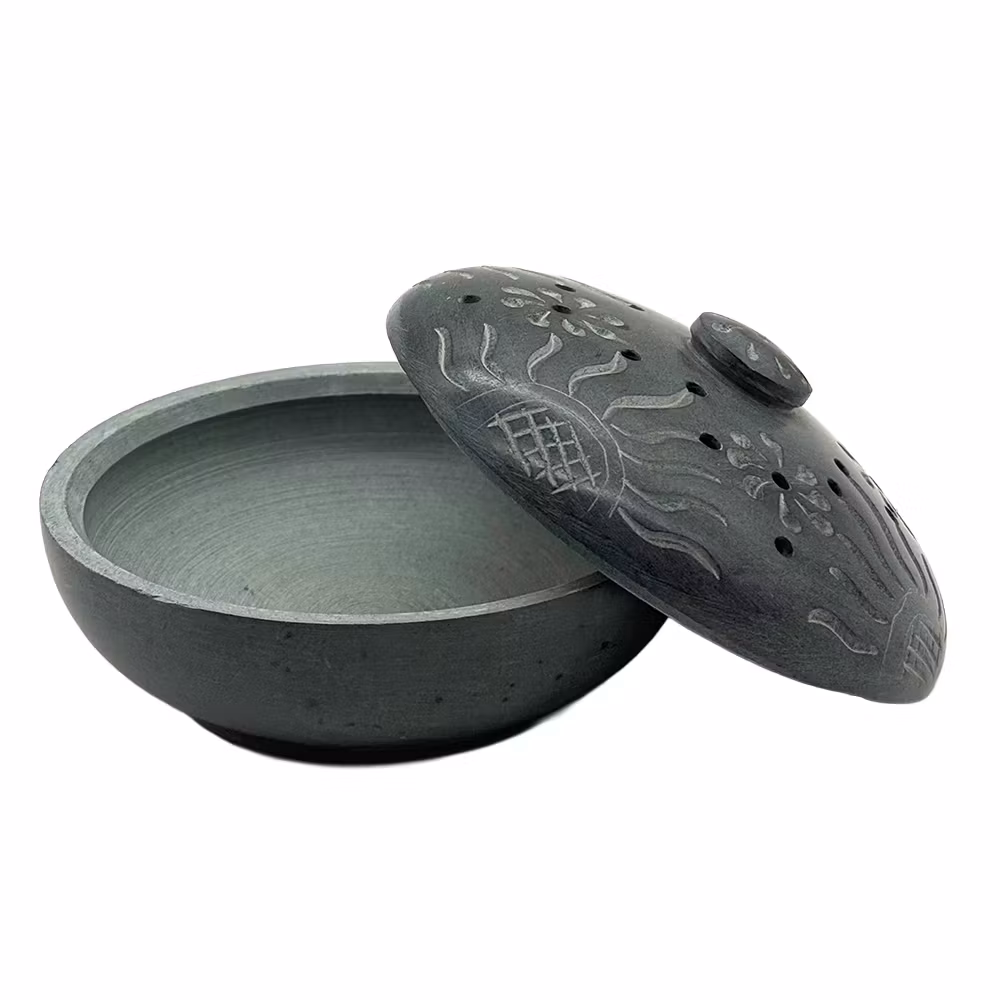 Rund skål med utskuret mönster, Nr 1, Rökelsehållare, Sandsten