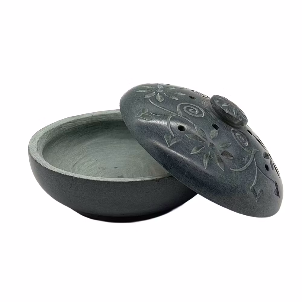 Rund skål med utskuret mönster, Nr 2, Rökelsehållare, Sandsten