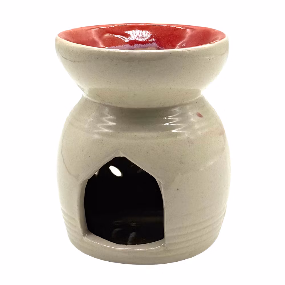 Utskurna mönster, Röd / Beige, Aromalampa - Ojämn i glasyr