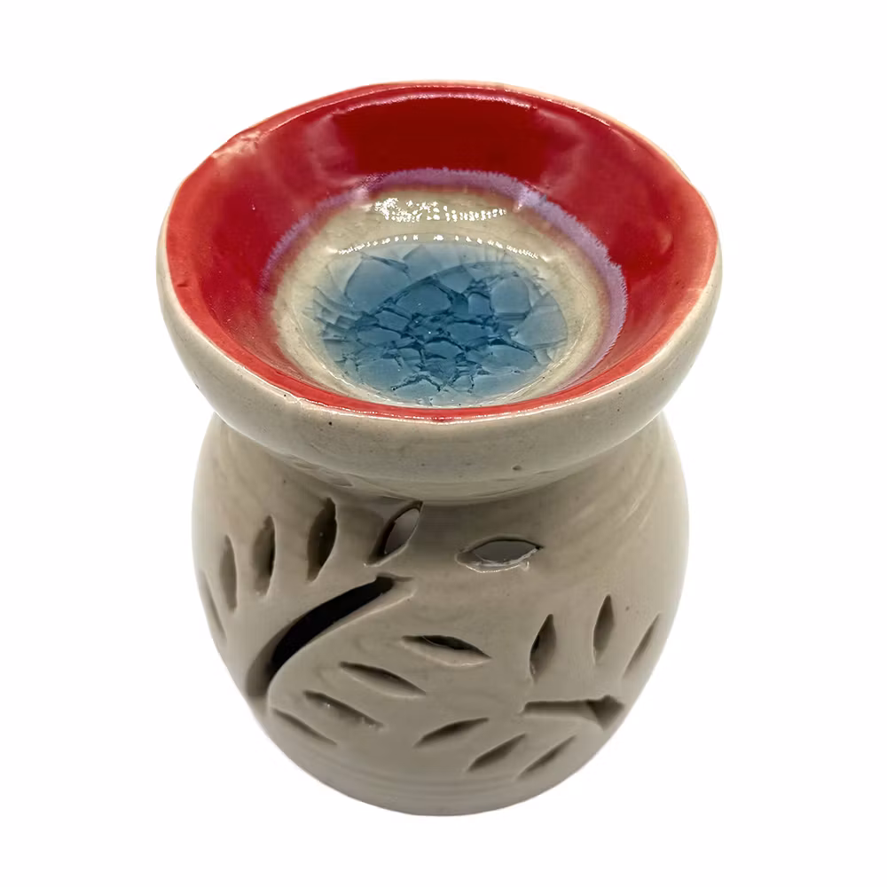 Utskurna mönster, Röd / Beige, Aromalampa - Ojämn i glasyr