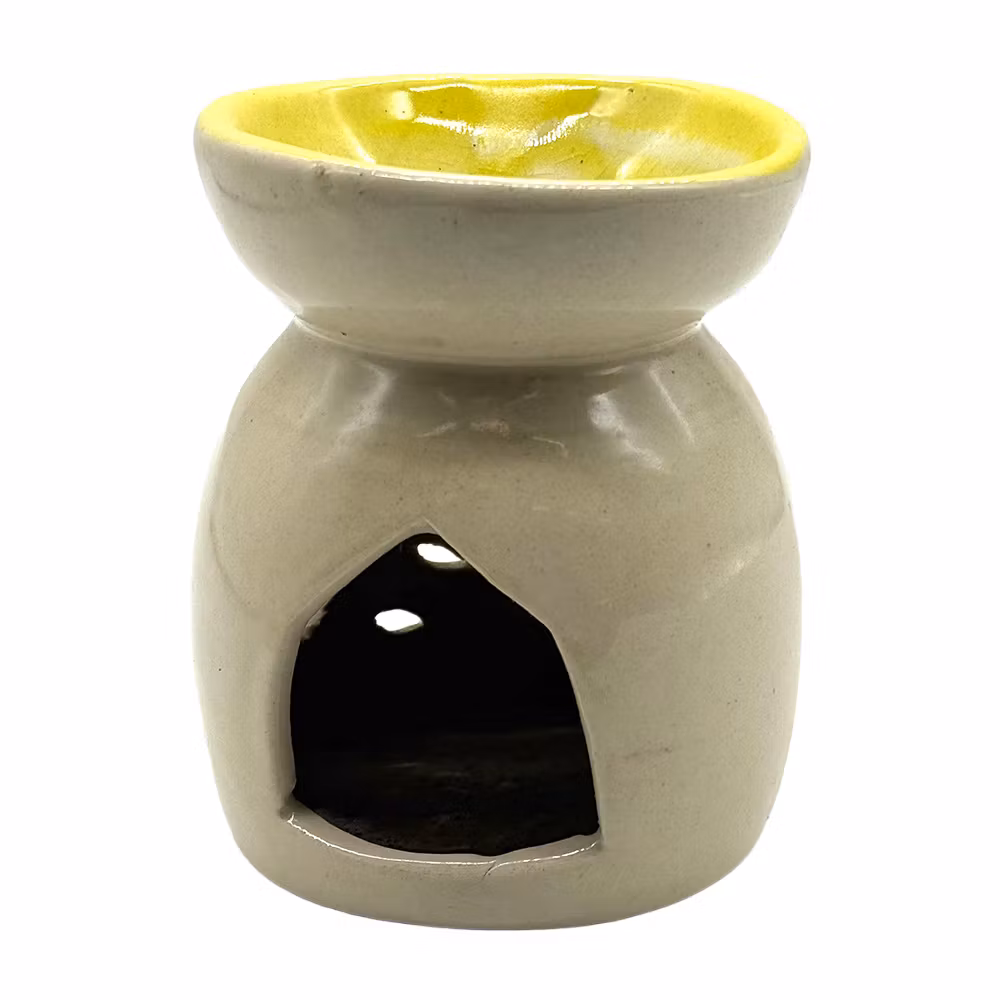 Utskurna mönster, Gul / Beige, Aromalampa - Ojämn i glasyr
