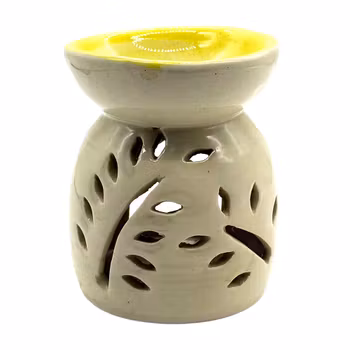 Utskurna mönster, Gul / Beige, Aromalampa - Ojämn i glasyr