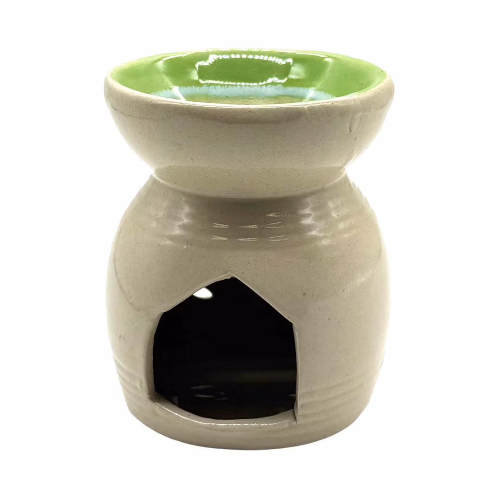 Utskurna mönster, Grön / Beige, Aromalampa - Ojämn i glasyr