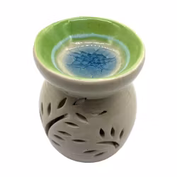 Carved patterns, Green / Beige, Aroma lamp - Uneven in glaze