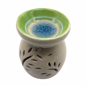 Utskurna mönster, Grön / Beige, Aromalampa - Ojämn i glasyr