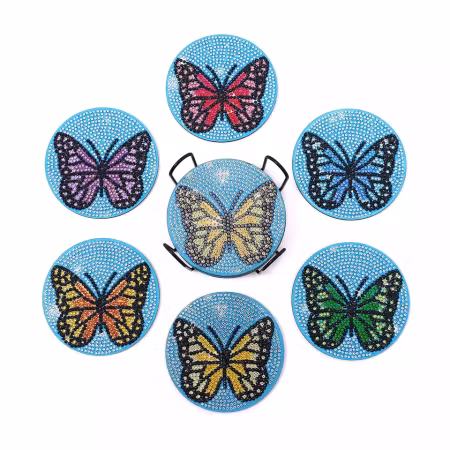 6-pack Diamond Painting Glasunderlägg - Fjärilar