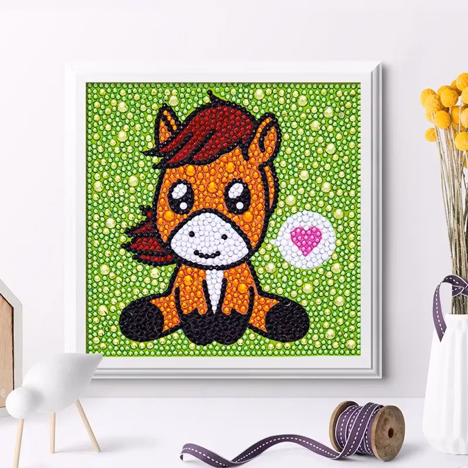 Barntavla, diamond painting, ponny, medföljande träram