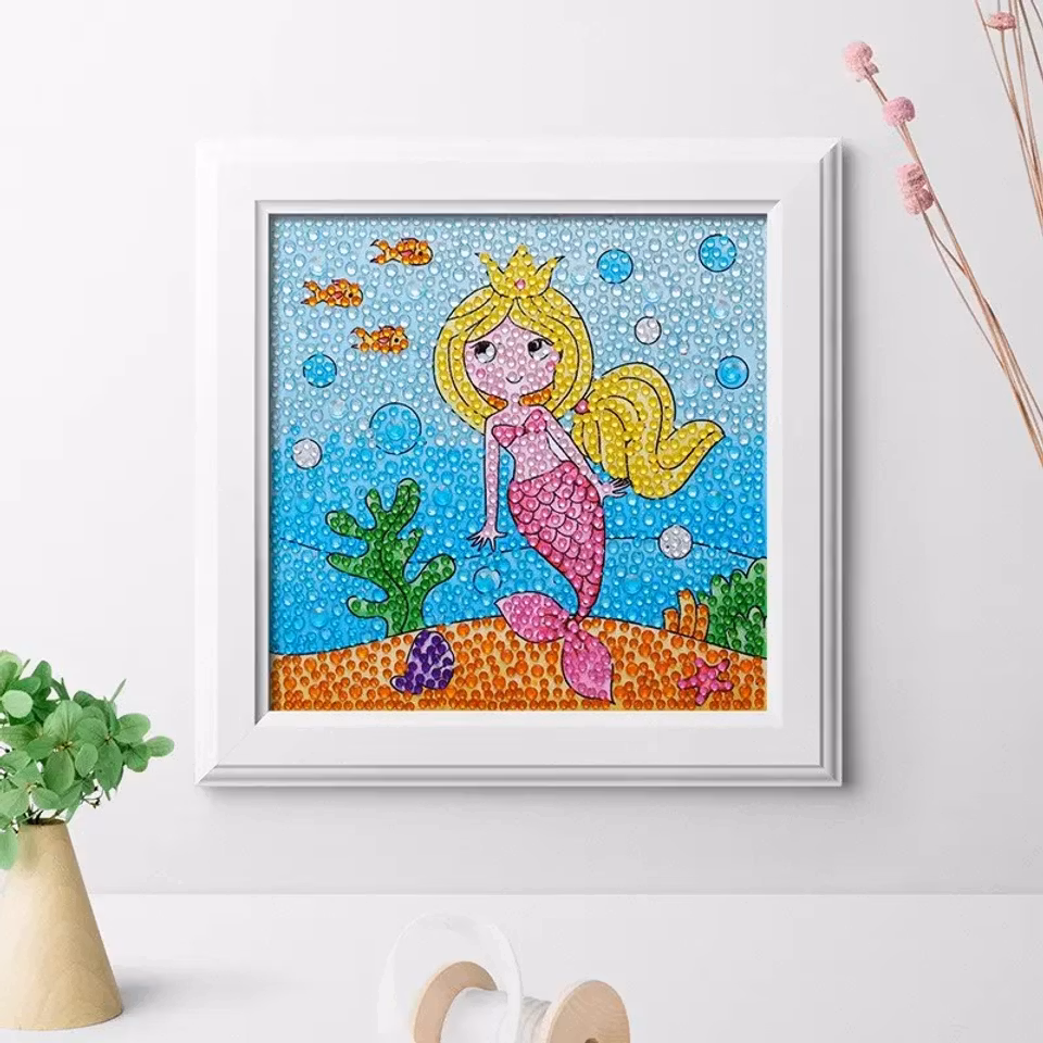 Barntavla, diamond painting, sjöjungfru, medföljande träram
