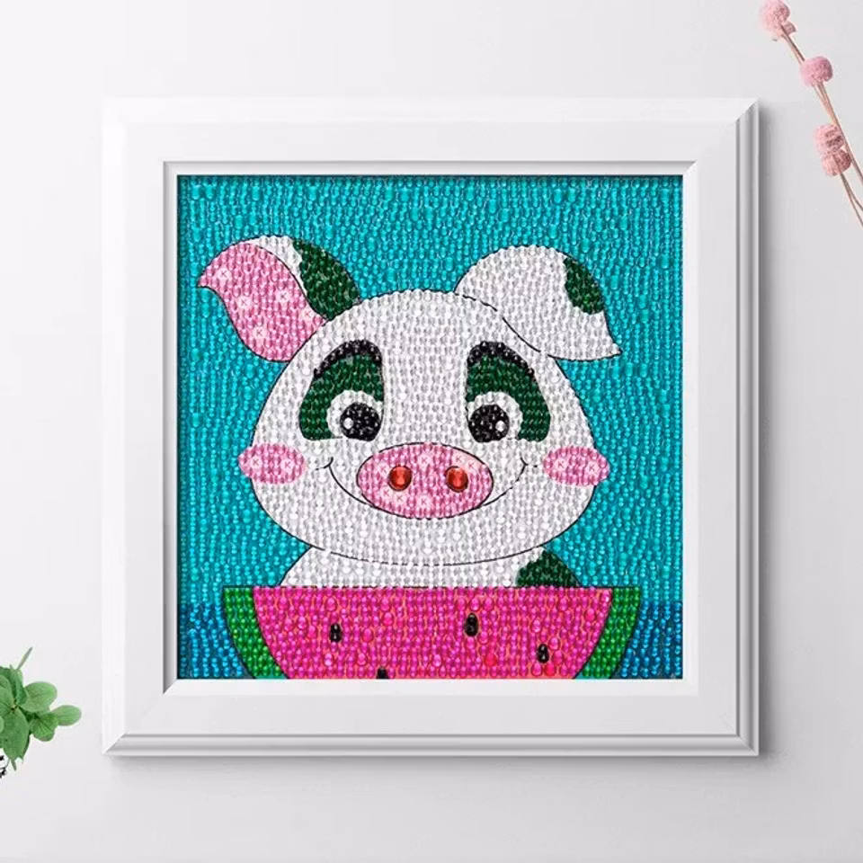 Barntavla, diamond painting, gris, medföljande träram