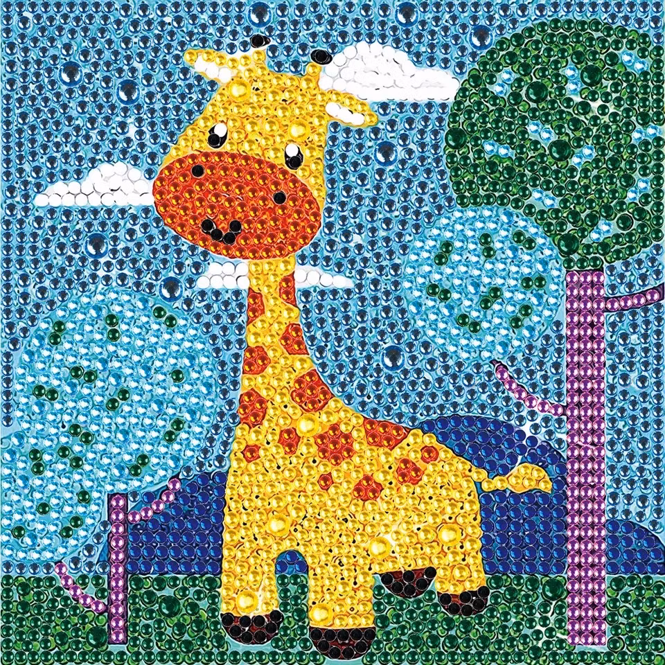 Barntavla, diamond painting, giraff, medföljande träram