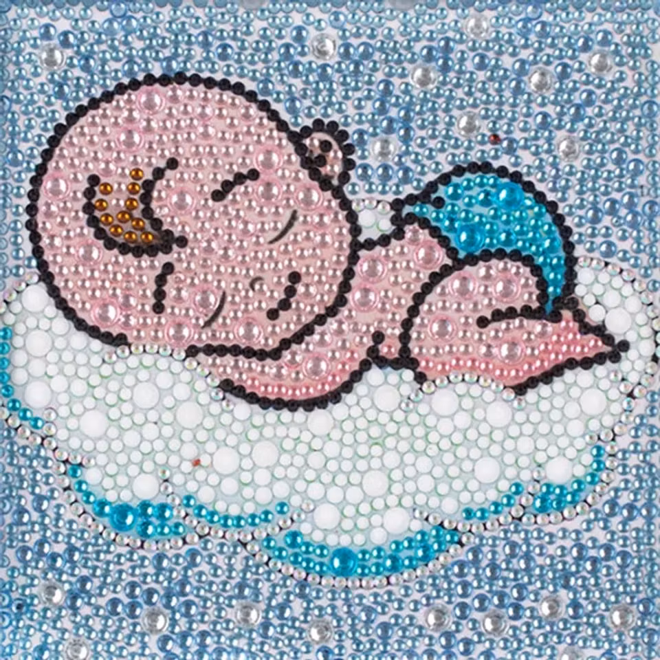 Barntavla, diamond painting, bebis, medföljande träram