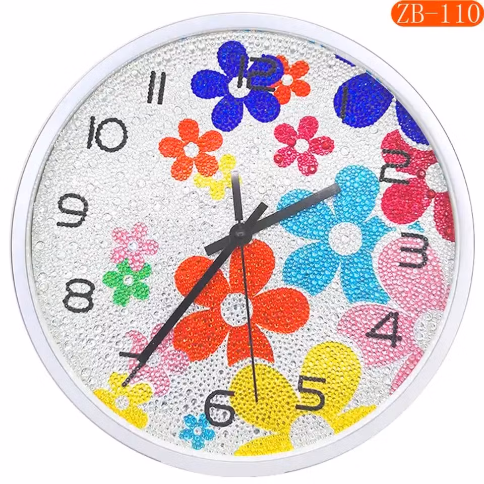 diamond painting, klocka, blommor
