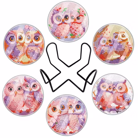 6-pack Diamond Painting Glasunderlägg med skydd - Ugglor