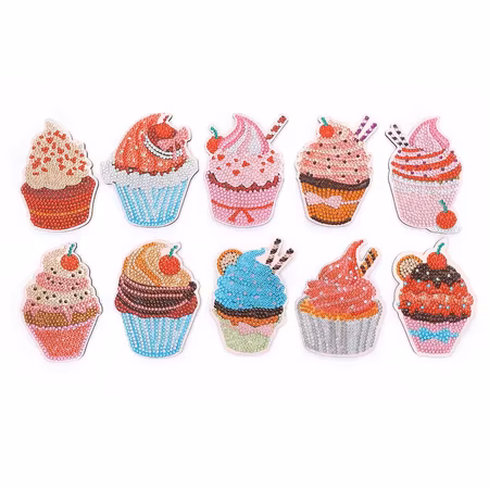 10-pack Diamond Painting Glasunderlägg - Cupcakes