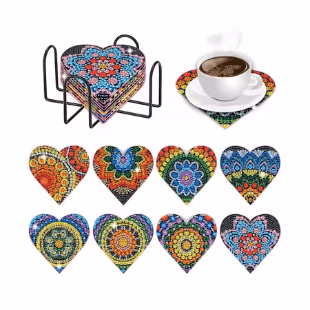 8-pack Diamond Painting Glasunderlägg - Hjärtan