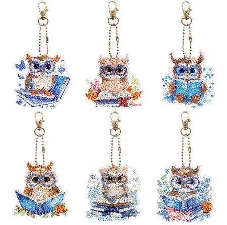 6-pack Diamond Painting Nyckelringar - Skolugglor