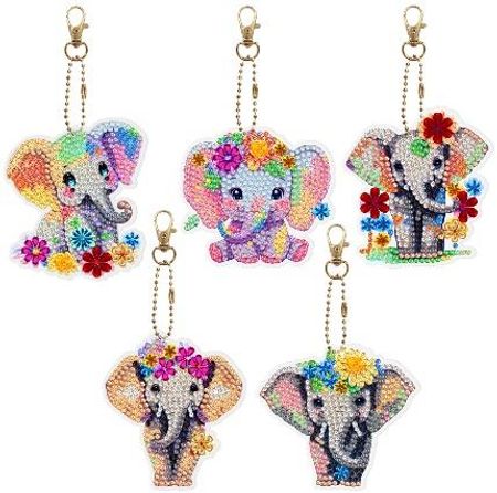 5-pack Diamond Painting Nyckelringar - Elefanter