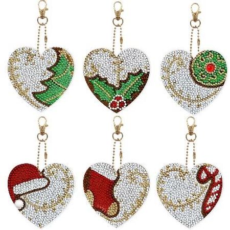 6-pack Diamond Painting Nyckelringar - Julhjärtan