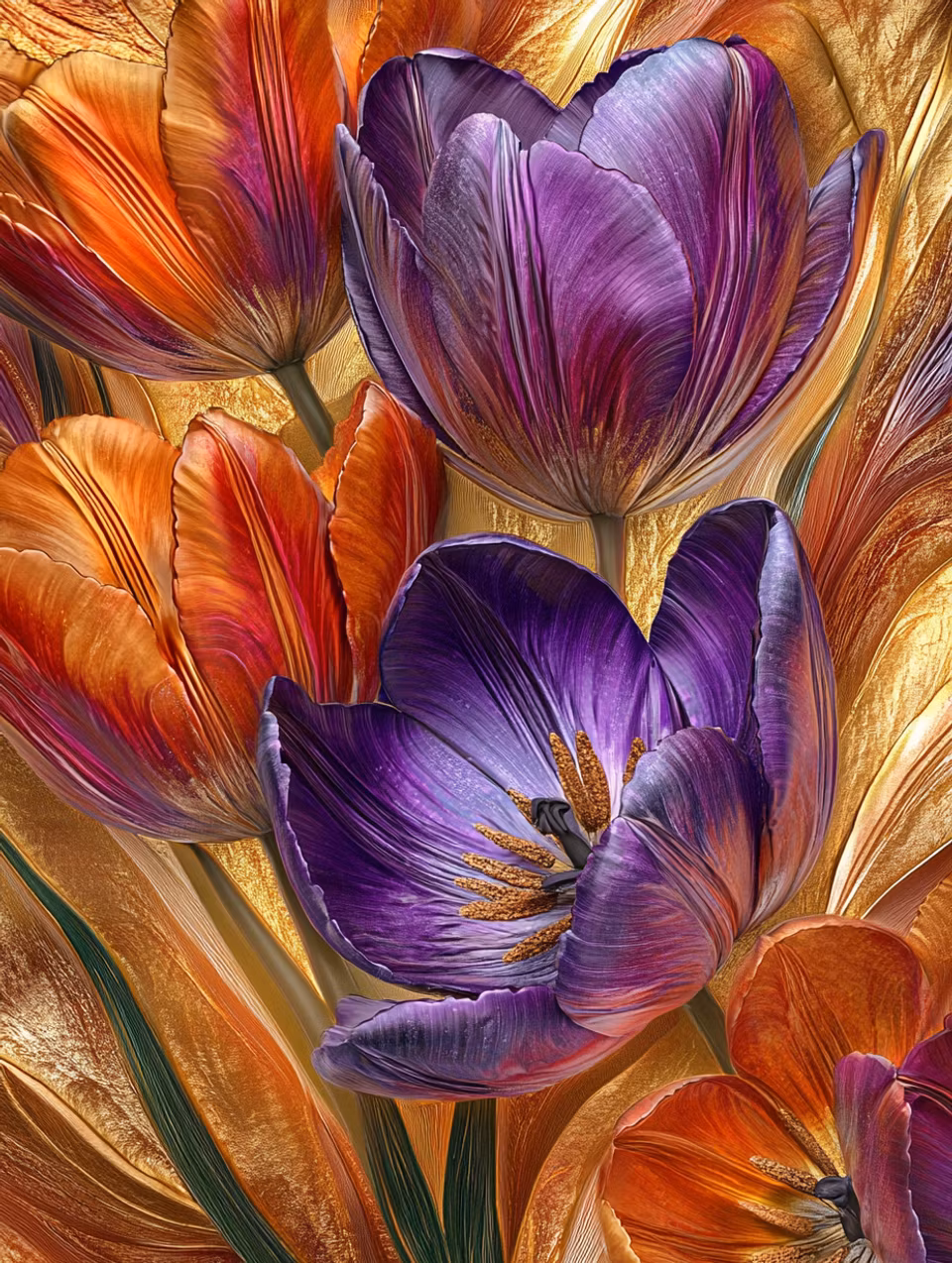 diamond painting, tulpaner i lila och orange