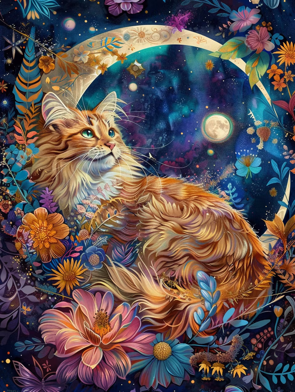diamond painting, katt på måne