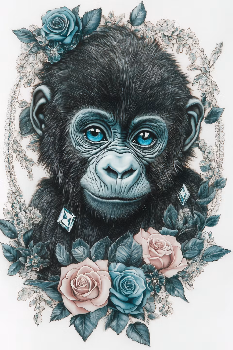 diamond painting, apa med rosor
