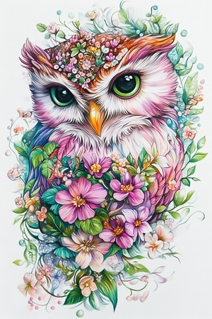 Diamond Painting Akryl - Uggla i härliga färger 20x30cm