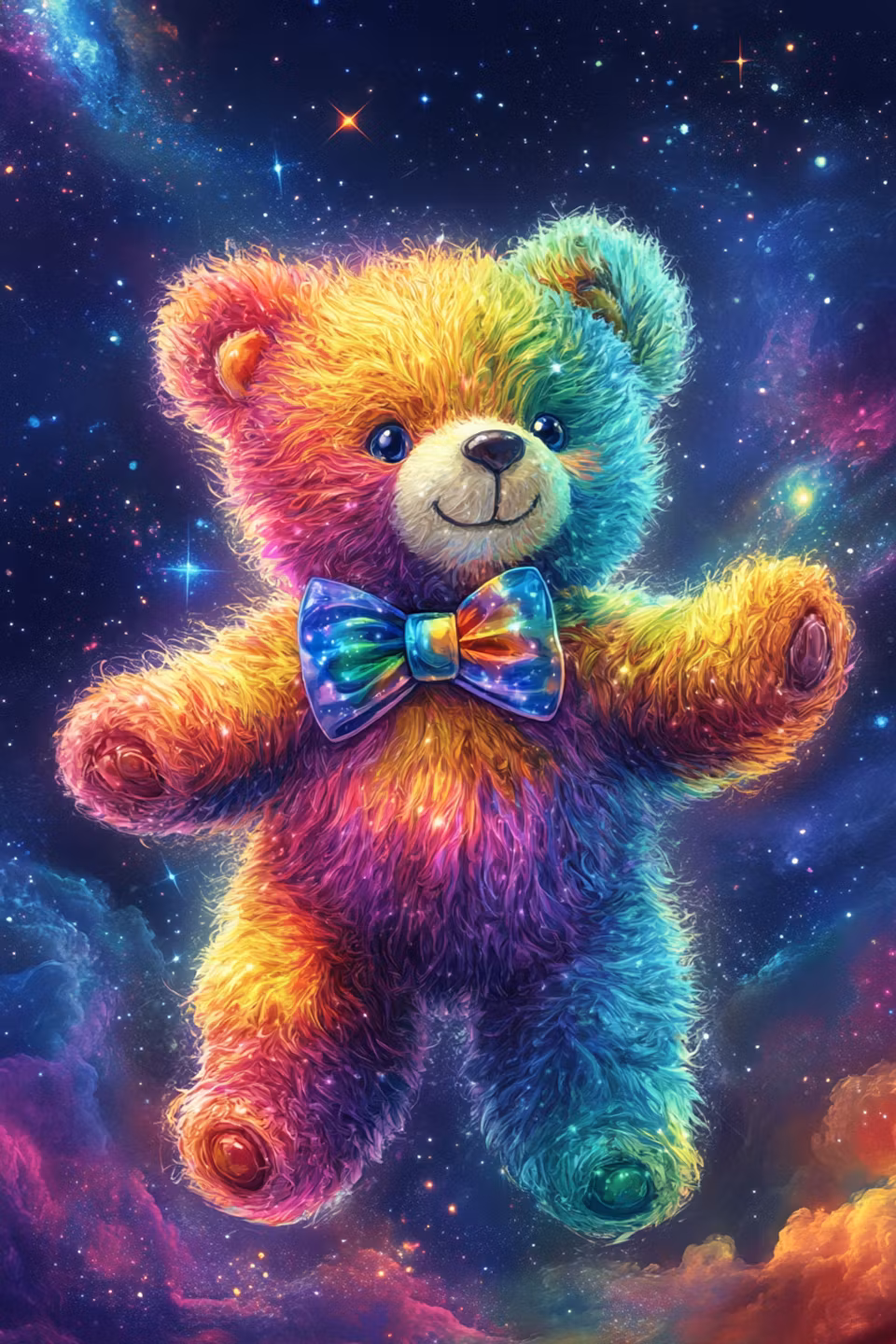 diamond painting, nalle i rymden i neonfärger