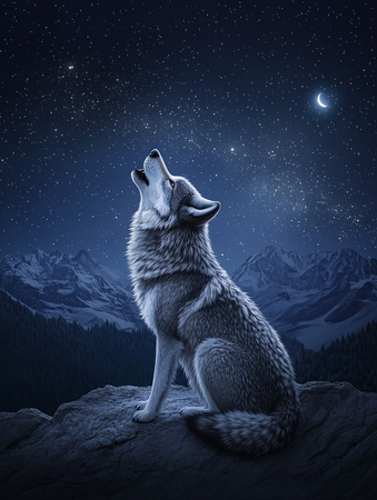 Diamond Painting Akryl - Varg i natten 30x40cm