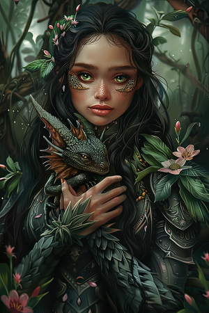 Diamond Painting Akryl - Kvinna & drake 20x30cm