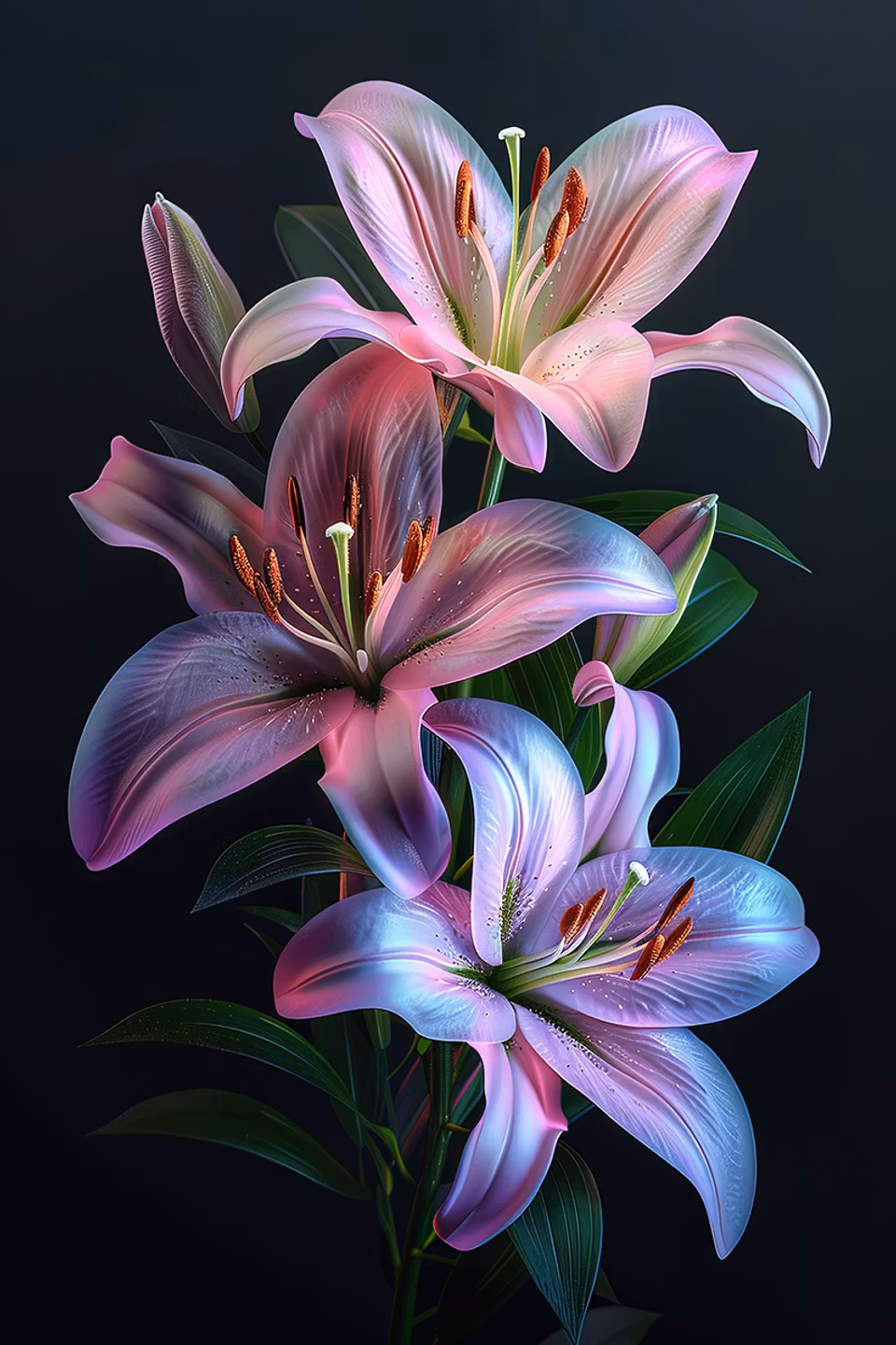 diamond painting, tre stycken rosavita liljor
