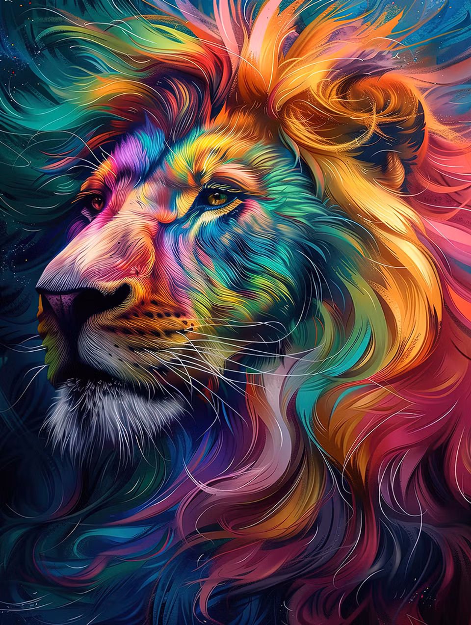 diamond painting, färgrikt lejon i profilbild