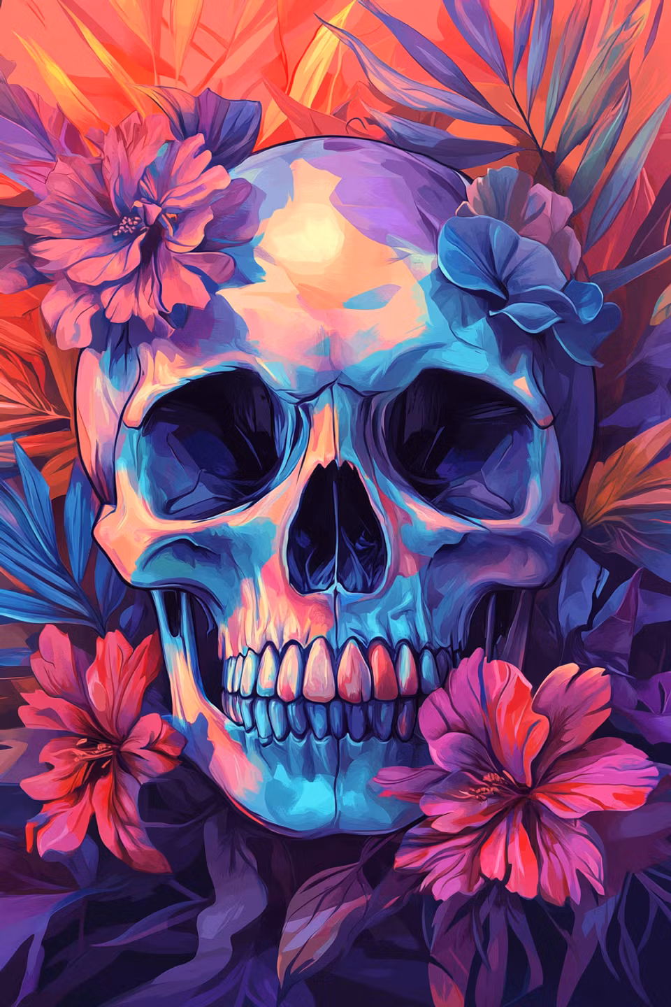 paint by numbers, döskalle med blommor