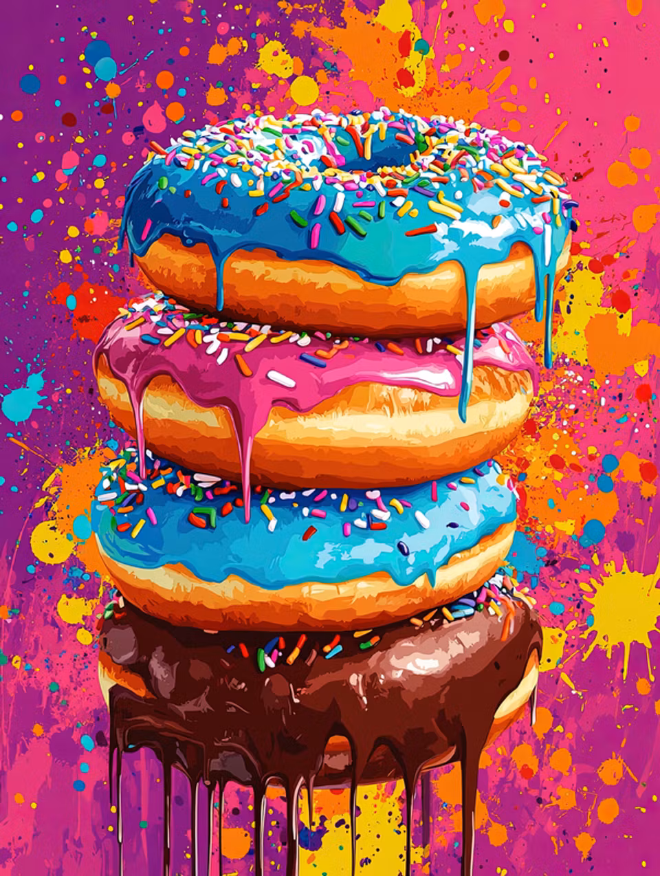 paint by numbers, donuts i starka färger