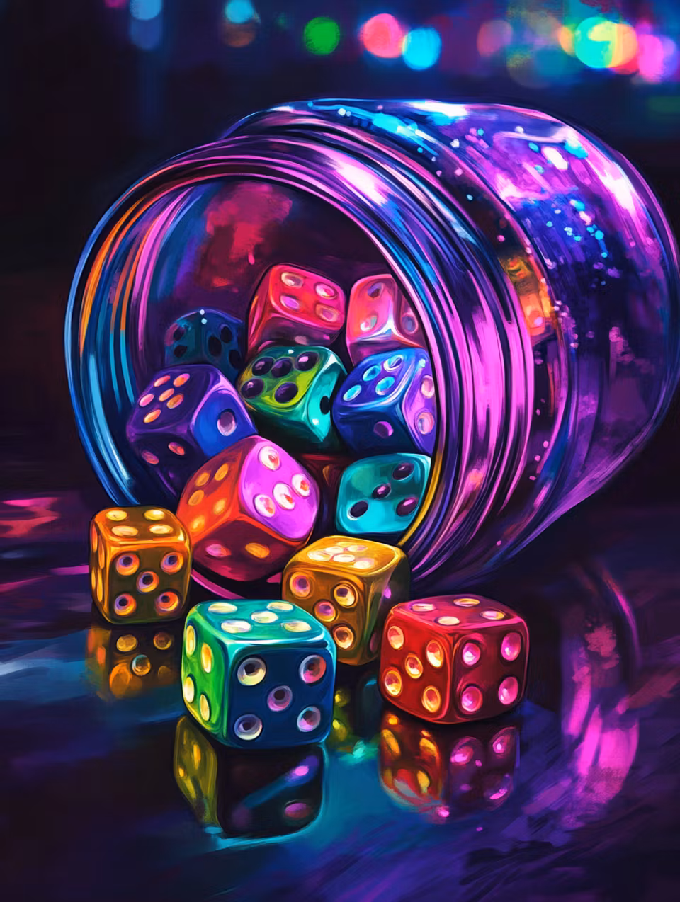diamond painting, en burk med tärningar, neonfärger