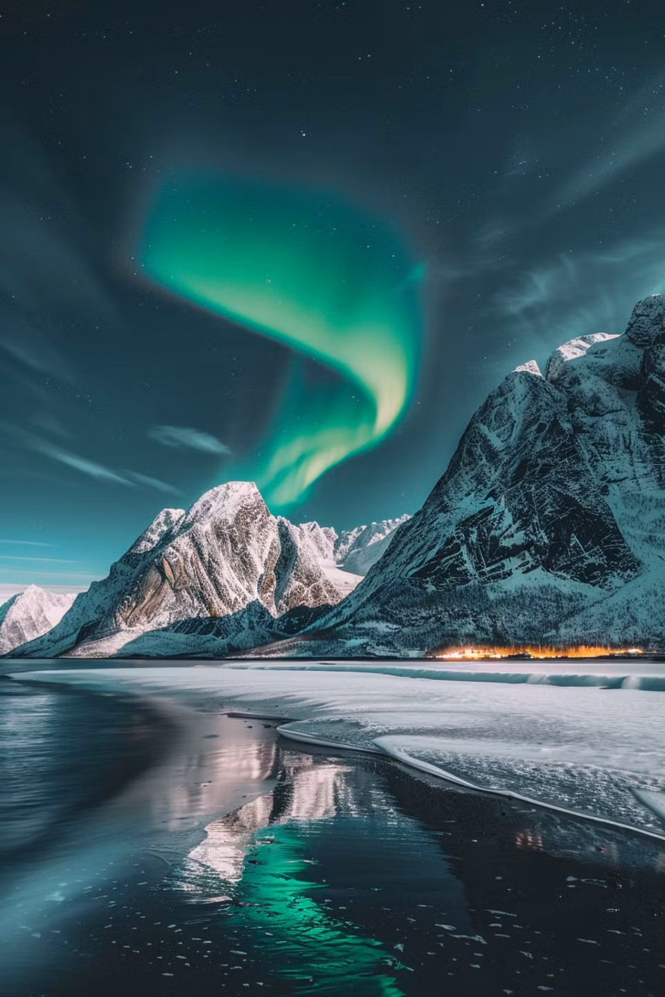 diamanttavla, norrsken som sveper över snötäckta fjäll