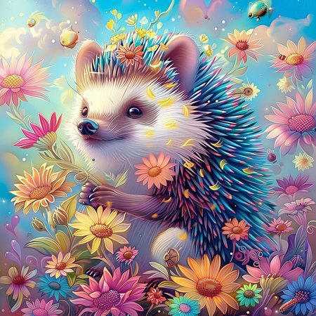 Diamond Painting Akryl - Igelkottens blomsteräng 40x40cm