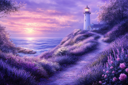 Diamond Painting Akryl - Lavendelljus vid fyrtornet 50x40cm