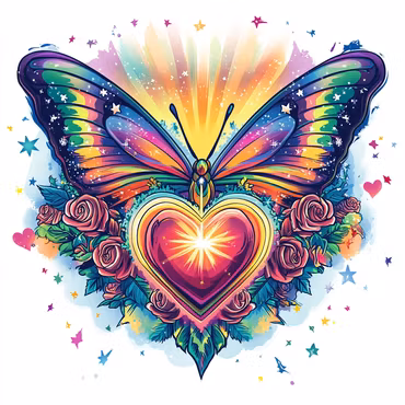 Diamond Painting Akryl - Regnbågsfjäril med hjärta 20x20cm