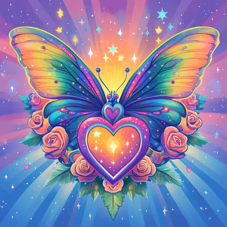 Diamond Painting Akryl - Fjärilshjärta i regnbågsprakt