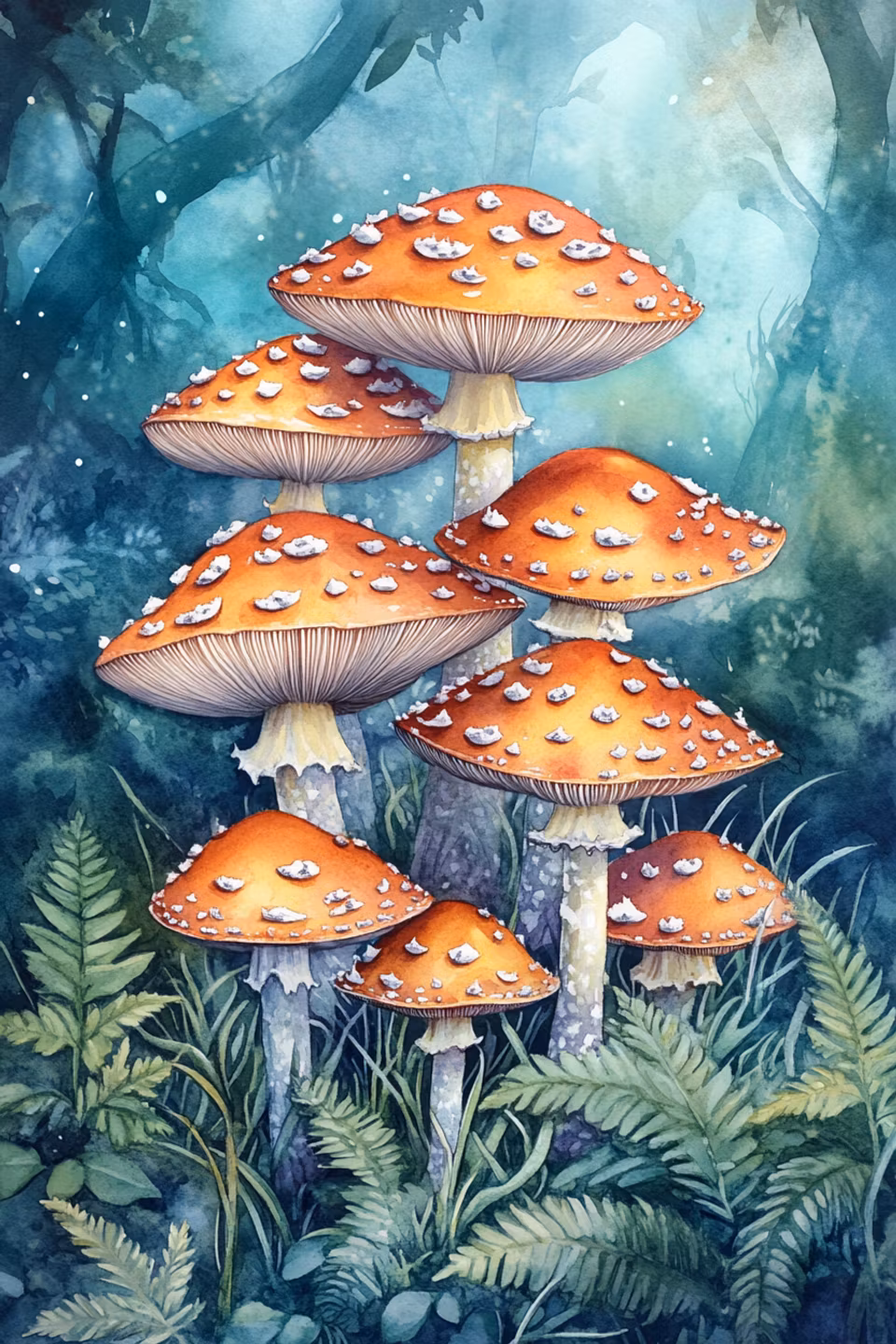 diamond painting, flugsvampar i en mystisk skog