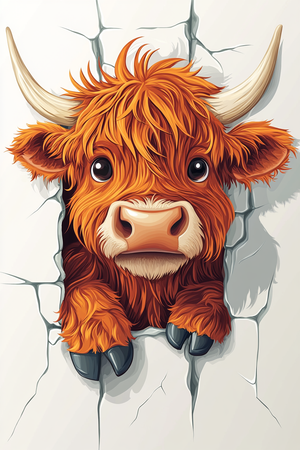 Diamond Painting Akryl - Nyfiken Highland-ko 20x30cm