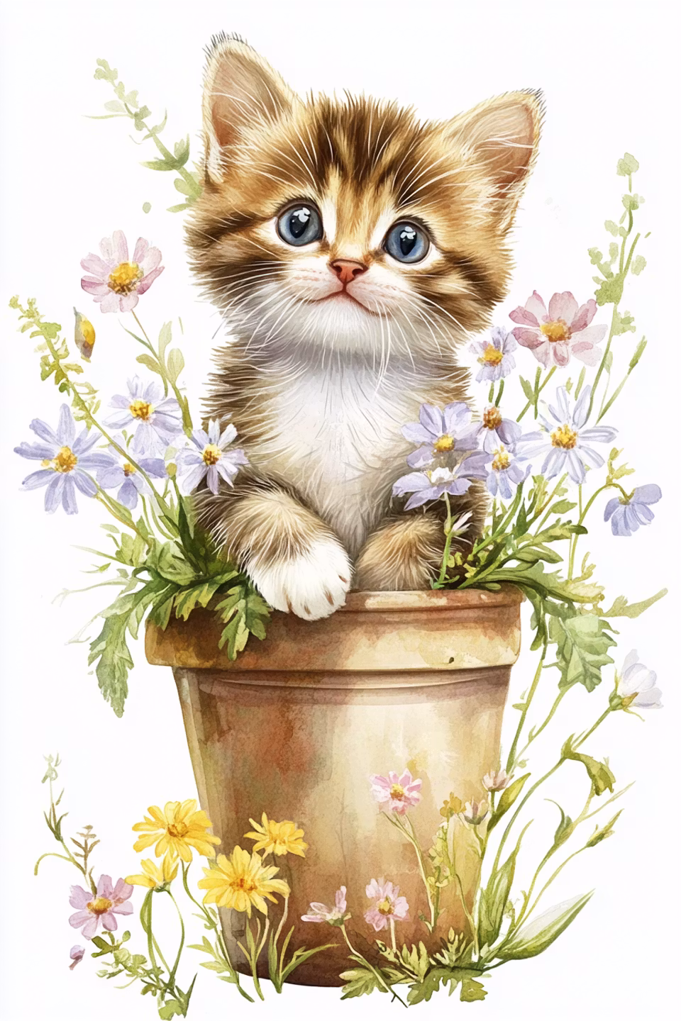 diamond painting, katt i blomsterkruka