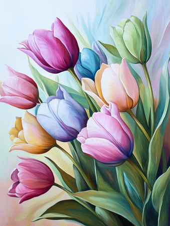 Diamond painting Resin - Regnbågstulpaner 40x50cm