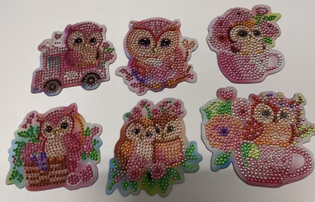 6-pack Kylskåpsmagneter - Rosa ugglor